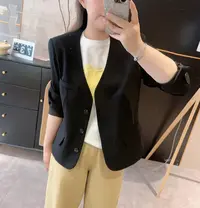 【欧加粒粒】2025春季韩版宽松休闲设计感高级V领小西装外套 H88015