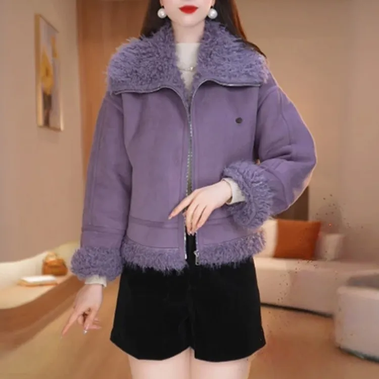 韩版翻领毛毛外套女冬季今年流行爆款加厚保暖小个子羊羔毛短上衣