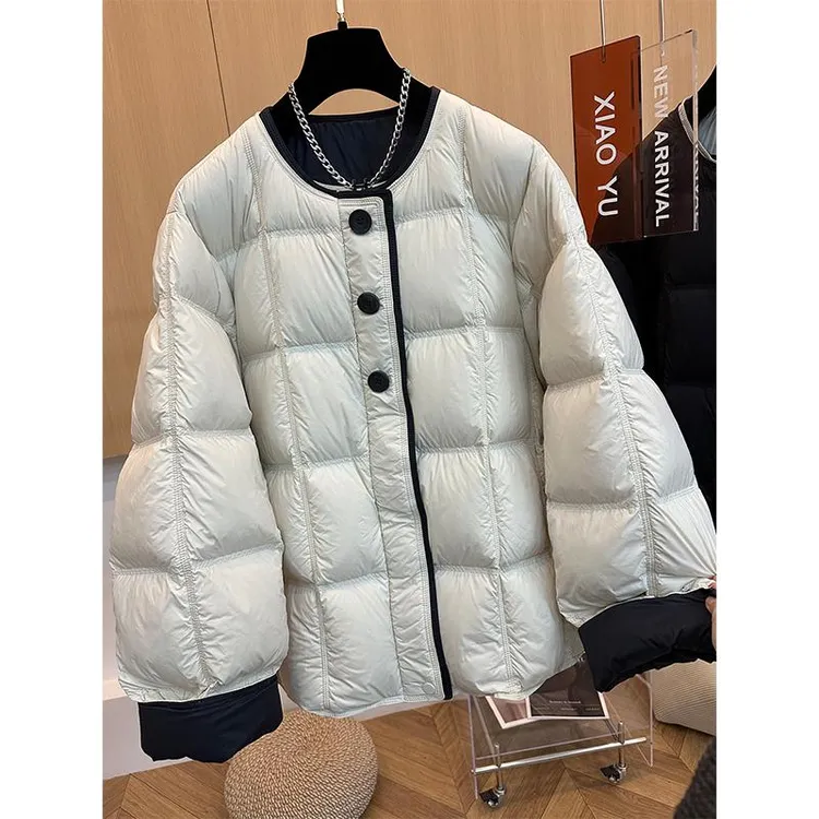 小个子拼色时尚宽松圆领棉服女装冬季高级感休闲减龄百搭显瘦外套