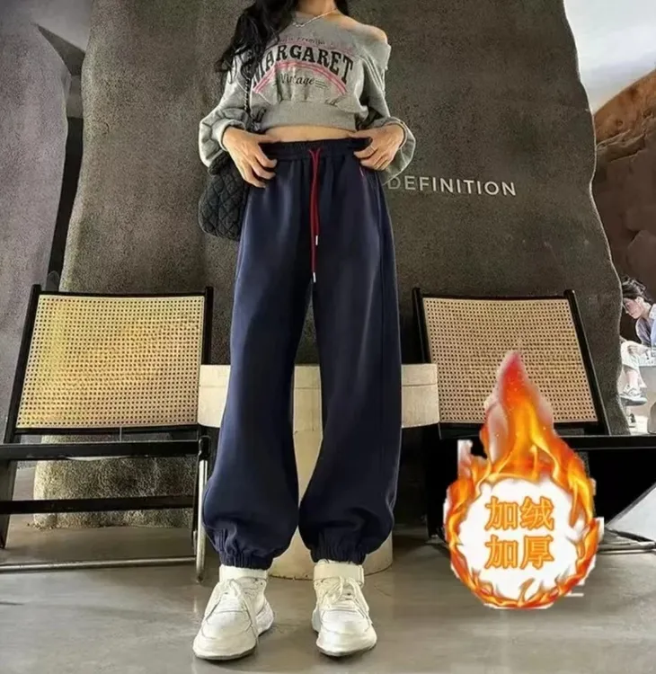 2025秋冬韩版小马刺绣休闲裤女士高腰显瘦百搭运动裤宽松束脚卫裤