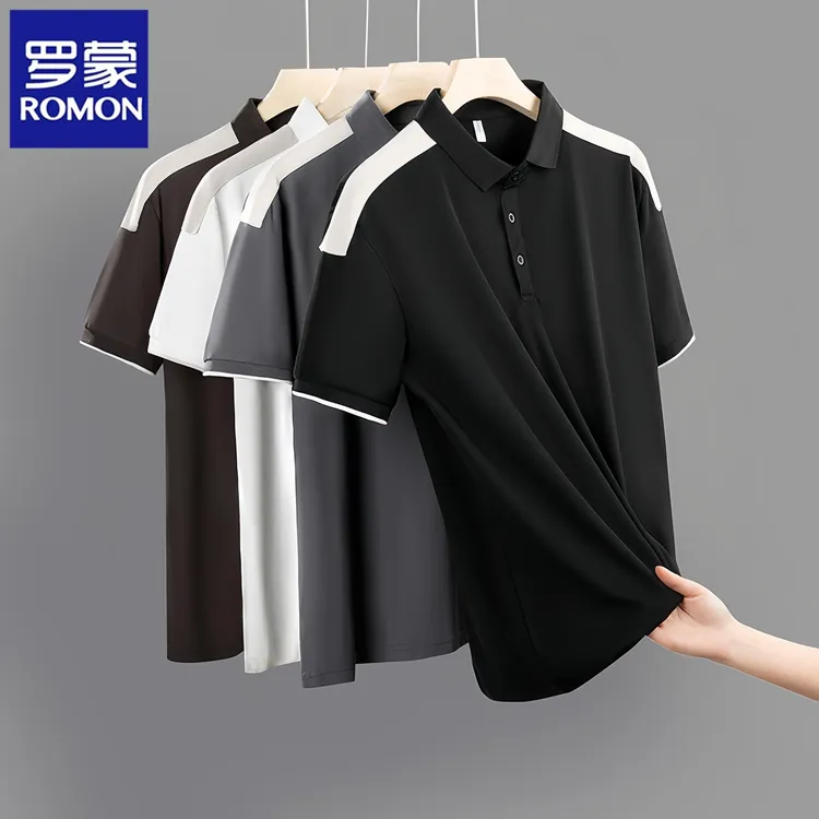 Romon/罗蒙冰丝polo衫男士翻领短袖t恤夏季简约风商务休闲半袖潮 