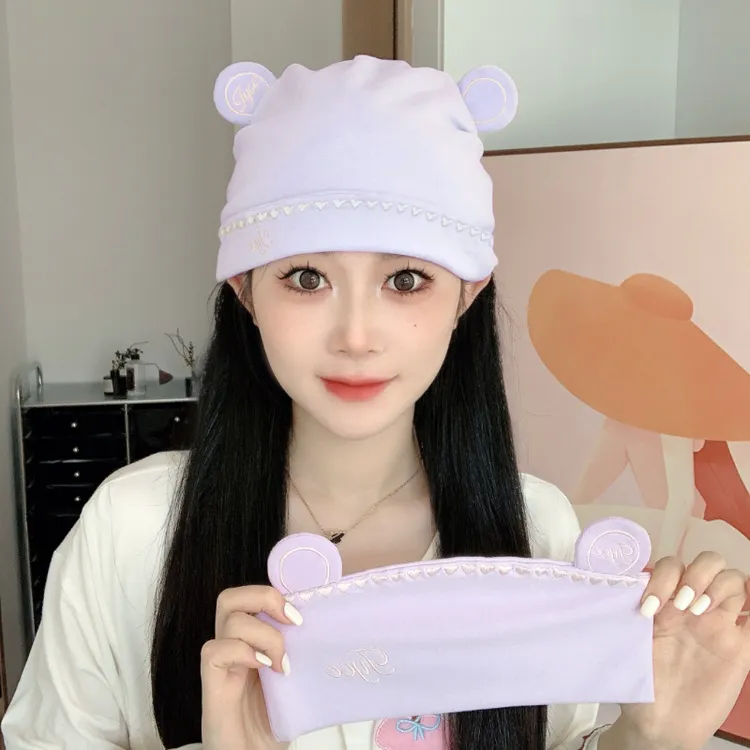 四季适用爱心双层纯棉时尚防风产妇月子帽发带加宽加大产后坐月子