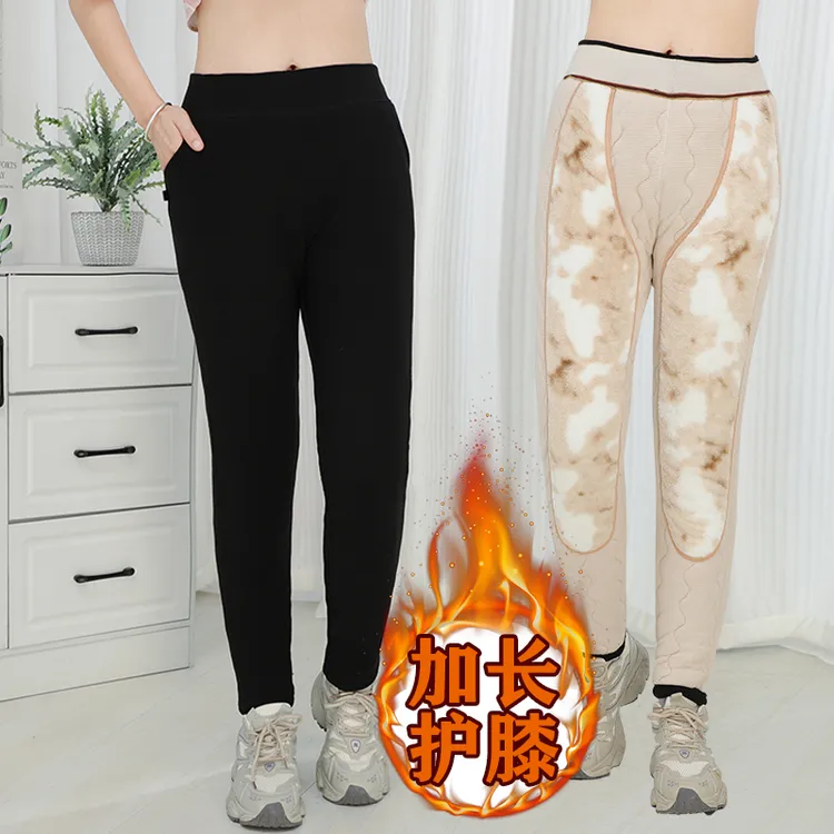 女士护膝护腰大码加绒加厚高腰外穿修身秋冬时尚百搭保暖棉裤冬季