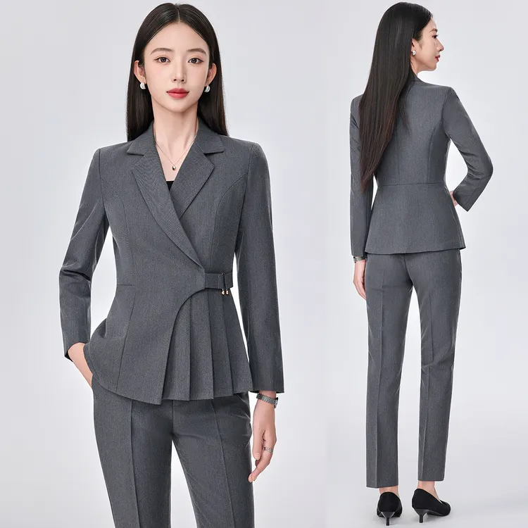 灰色西装套装女春秋职业气质酒店经理前台工装美容院珠宝店工作服