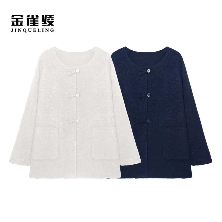 金雀绫【伯爵夫人】气质圆领轻奢宽松加宽加大毛呢外套SZA4MW659