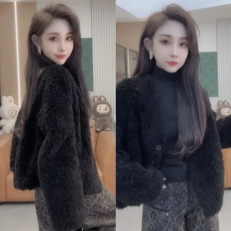 欧货仿羊羔毛短外套女2025冬季新款时尚显瘦加厚保暖百搭毛毛上衣