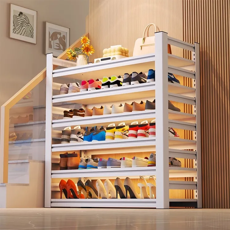 家用钢制鞋架门口铁艺简易收纳架落地多层置物架玄关入户门后鞋柜