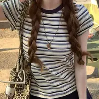 清仓福利款「美式复古条纹」男女同款纯棉短袖T恤学院风上衣25034