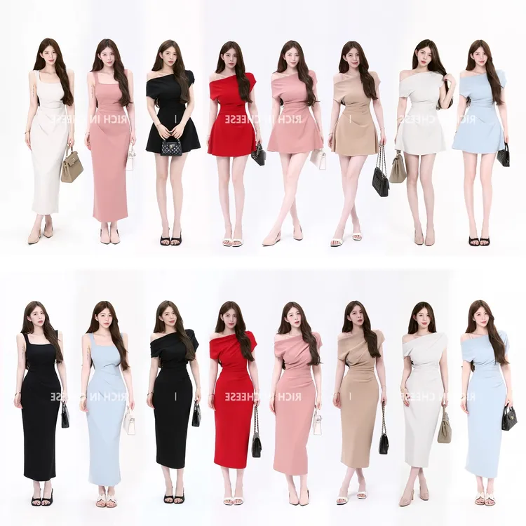 优雅月光 一裙三穿高定弹力气质显瘦抽褶设计感收腰连衣裙