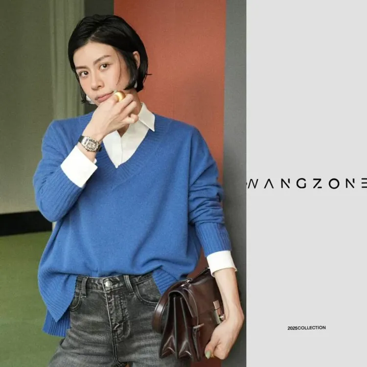 WANG ZONE｜意大利进口重磅100山羊绒慵懒V领针织长袖上衣