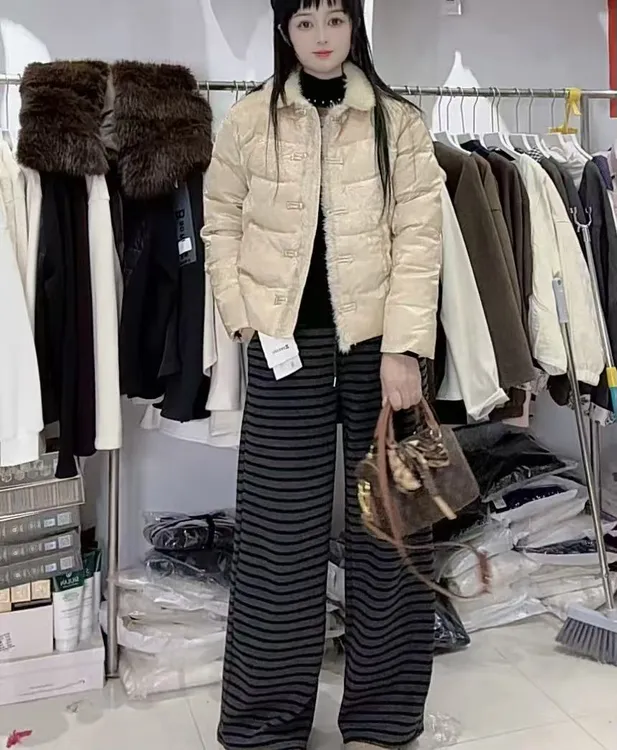 条纹加绒裤子女秋冬季2025新款今年流行爆款加厚休闲运动阔腿裤