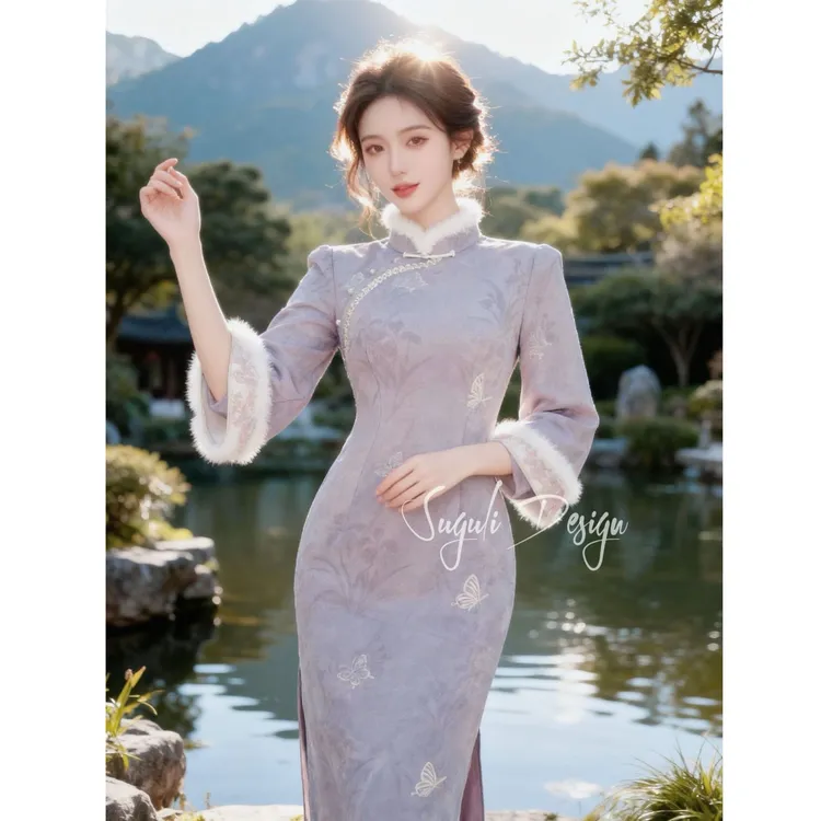 苏故里【只此青兰】新款冬季加绒修身显瘦气质改良新中式旗袍长120