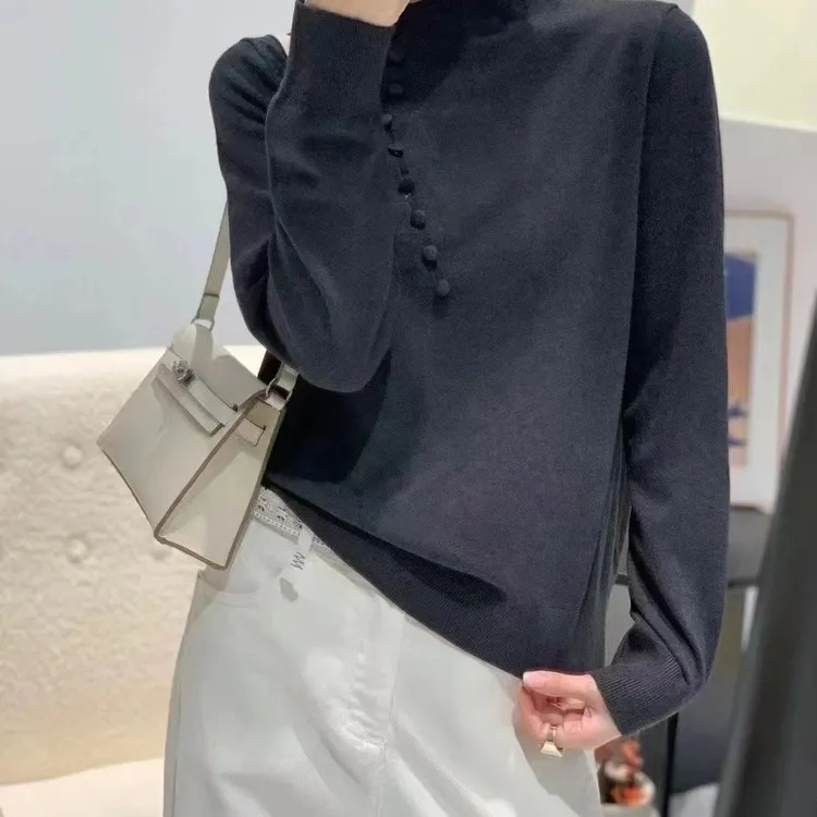 纯色圆领中厚提花套头款毛针织衫衫长袖百搭毛衣