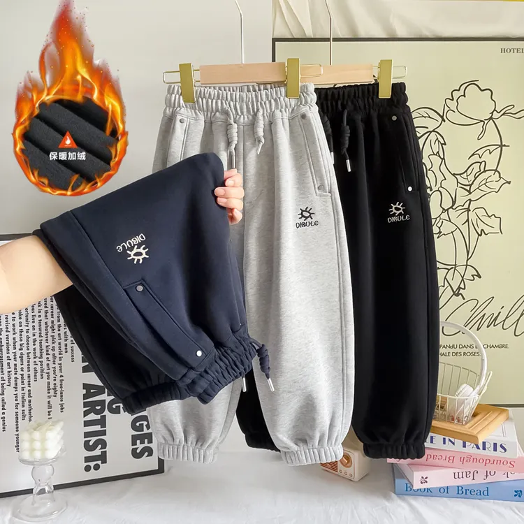 2025秋冬季新款加绒儿童休闲裤子松紧带男童女童秋冬运动长裤