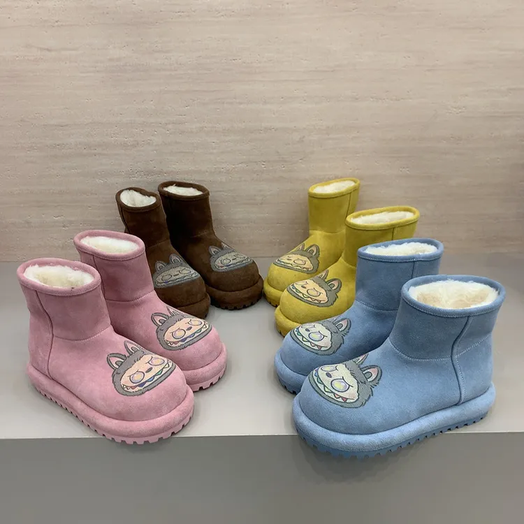 小兔子110-26韩版5公分小个子拉布布网红彩色牛反绒皮短筒雪地靴