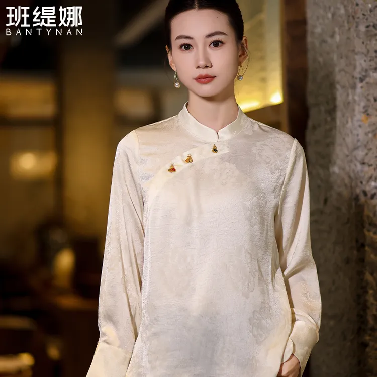 提花衬衫新中式中国风女装复古立领上衣日常春秋内搭气质时尚民族