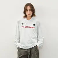 714street复古珠光条纹长袖上衣秋季情侣装休闲运动翻领T恤521158