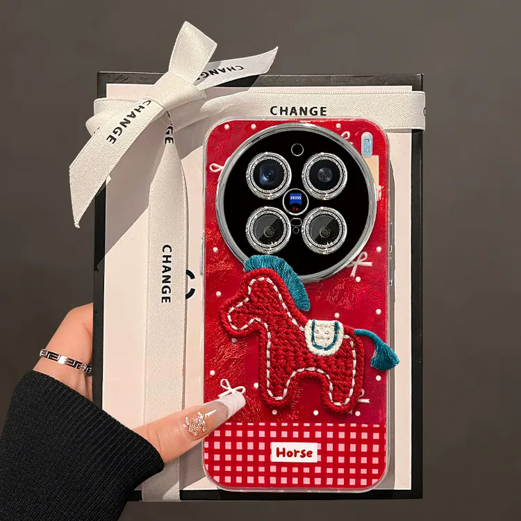 适用vivox300pro手机壳红色本命年新女款小马贴件挂绳全包镜头膜