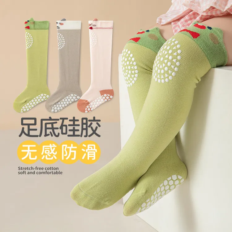 秋冬点胶童袜防滑地板袜宝宝袜子可爱护膝长筒学步袜男女童棉袜