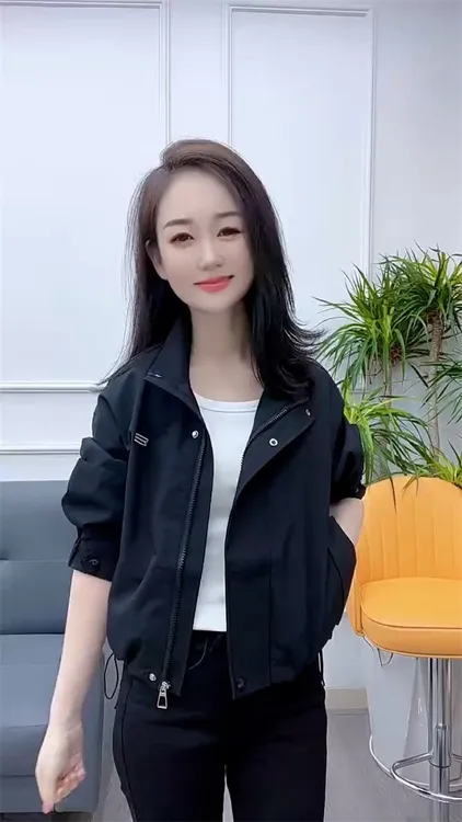 休闲翻领风衣外套女2025年冬季新款时尚显瘦拉链夹克上衣春季