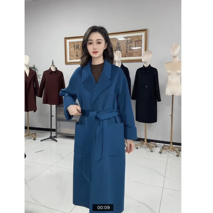 秋冬气质显瘦时尚女士长款双面羊毛大衣中长款外套1009红色