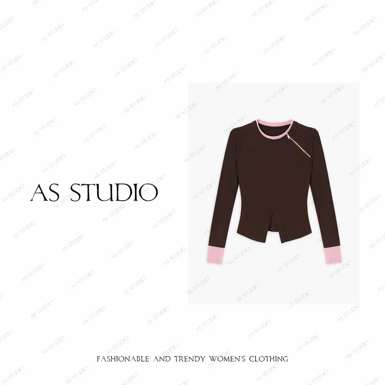 【AS锁链】25新撞色修身立裁显瘦百搭拉链上衣AS25QDS02679 