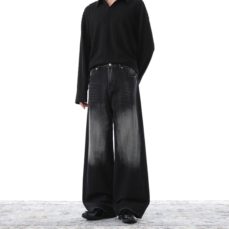 MONOLOGE牛仔裤男潮牌宽松直筒美式复古水洗长裤设计感简约长裤