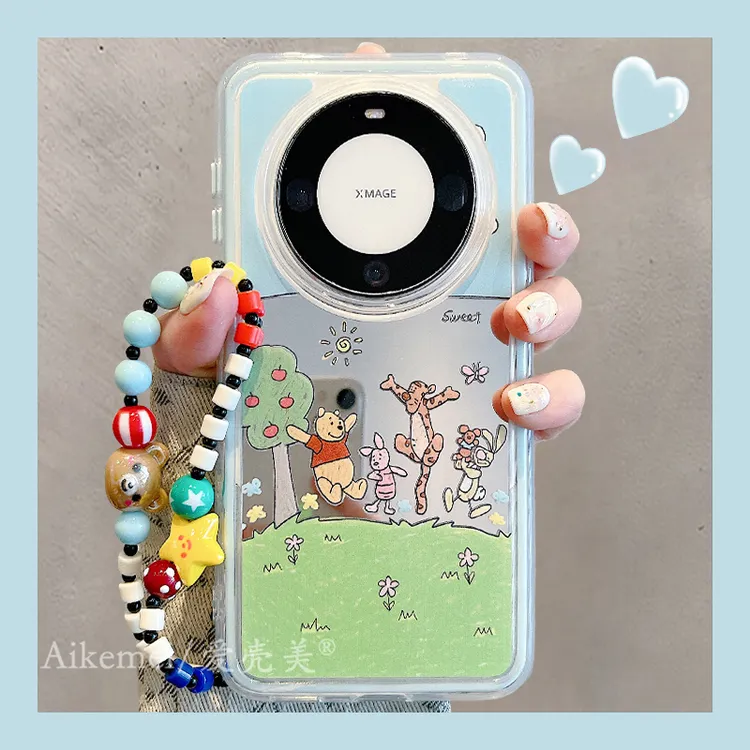 适用华为mate70pro+手机壳二合一镜面Mate60pro+可爱卡通维尼熊女