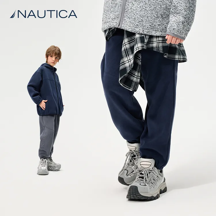 NAUTICA童装【加绒玉米格】抓绒针织长裤秋冬季儿童裤子
