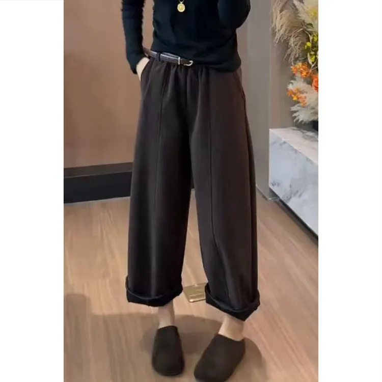 艾塔莉秋季新款阔腿裤高腰休闲裤垂坠感宽松卫裤休闲风百搭显瘦女