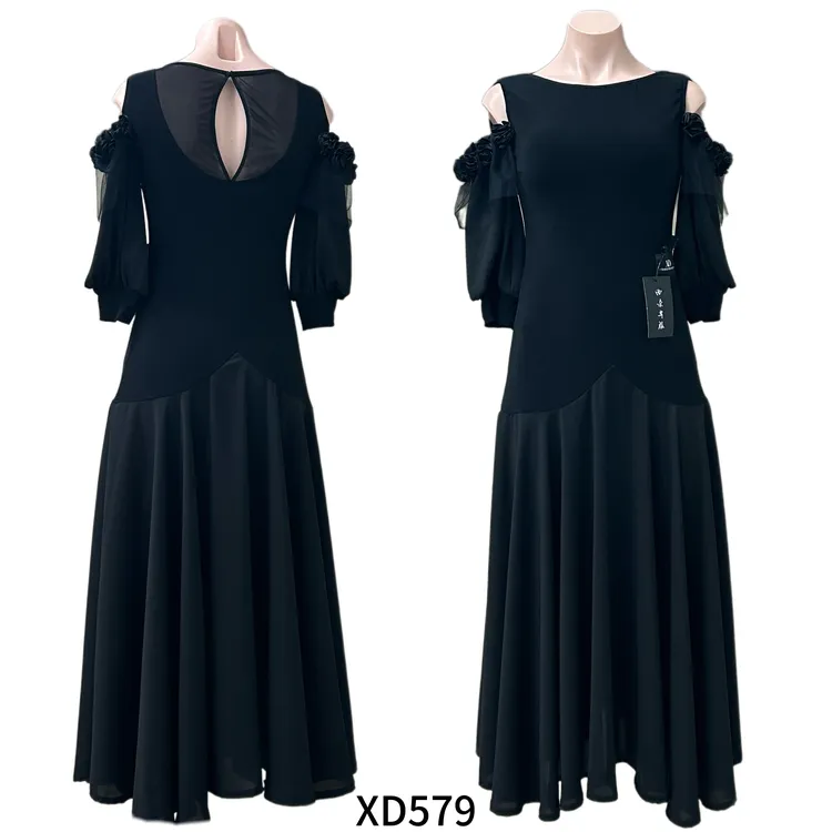 西朵舞服简约优雅显瘦长款摩登舞连衣裙练功服XD579