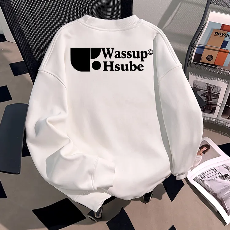 WASSUP HSUBE国潮牌美式重磅卫衣秋季青少年潮酷宽松休闲圆领上衣
