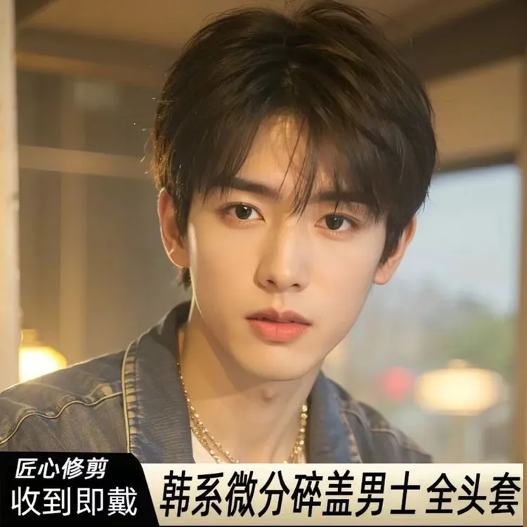 假发男生短发韩版帅气全头套式男式日常微分碎盖自然蓬松男士假发