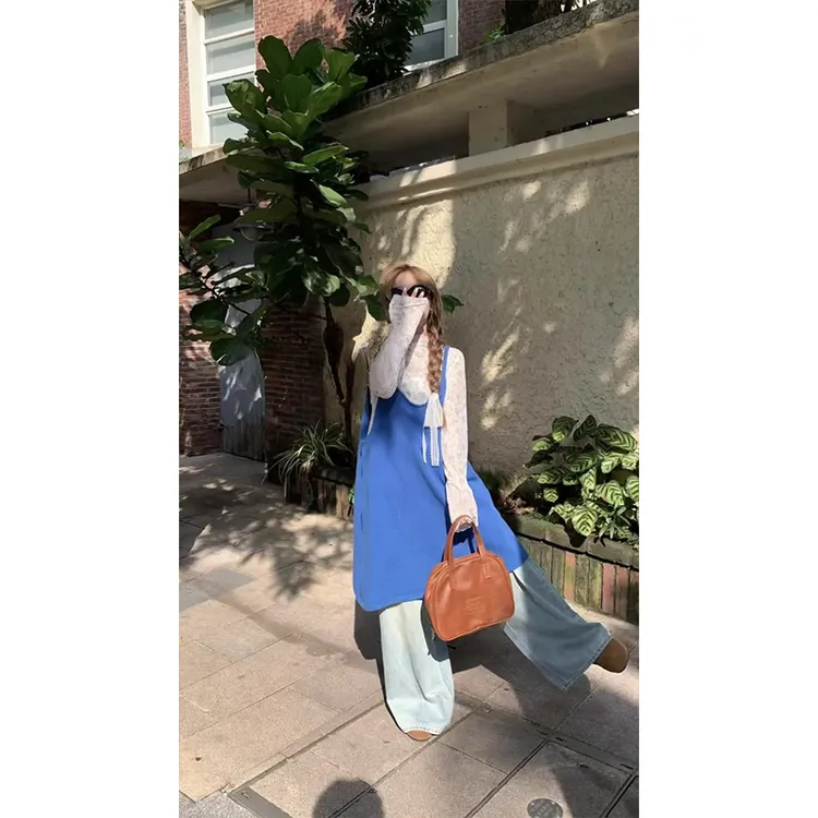 韩系毛衣针织吊带裙女2025秋冬温柔甜美叠穿内搭上衣+中长连衣裙