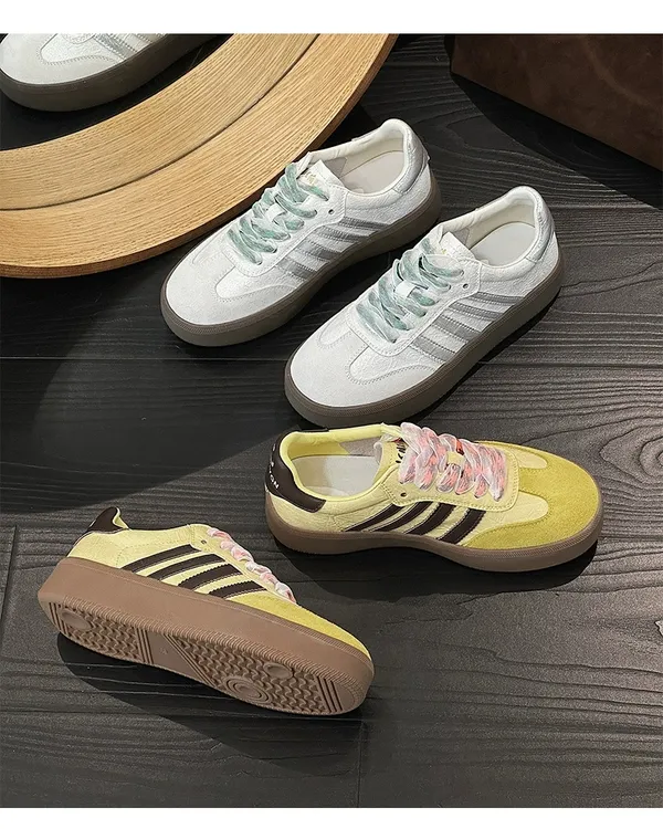 【小笙女鞋】真皮厚底拼色德训鞋女2025春季新款舒适百搭时尚休闲鞋