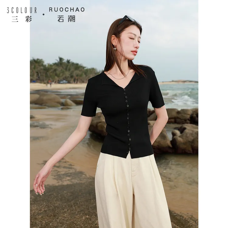 1601【达人专属】三彩大码女装2025夏季新款休闲针织衫短袖Vdbc