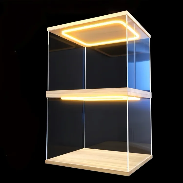 带灯高透明适用积木模型展示盒亚克力防尘罩手办高达发光展示柜子