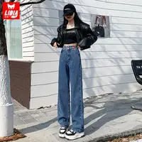 灵貂复古直筒牛仔裤女装2025秋季新款高腰显瘦小个子垂感裤C846