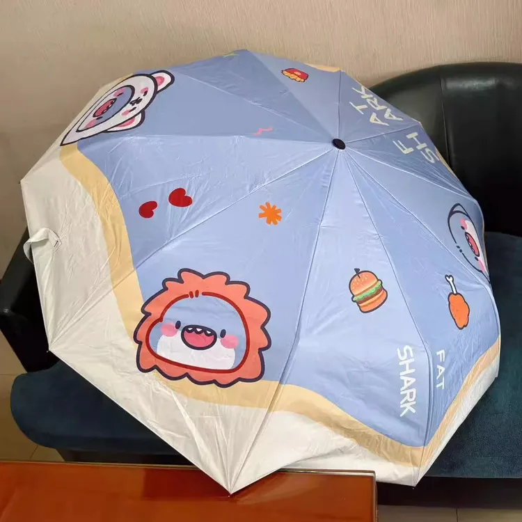 莎头周边孙颖莎王楚钦小鲨鱼狮子黑胶自动伞晴雨两用便携雨伞礼物