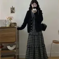 胖颖专属大码秋季新款宽松开衫外套+背心裙时尚套装5563