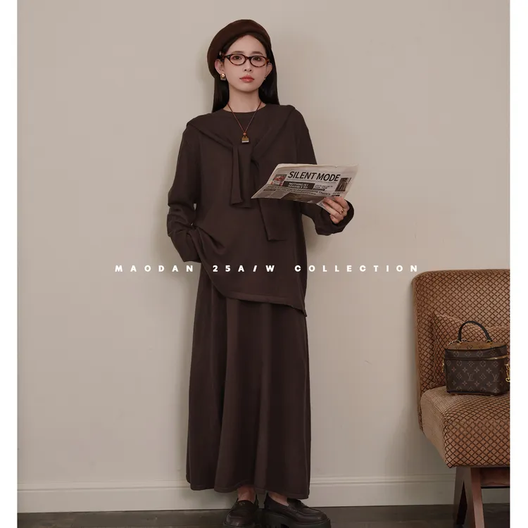 maodan/猫单【摩卡笔记】孕妇套装秋季新品洋气时髦休闲风上衣半裙