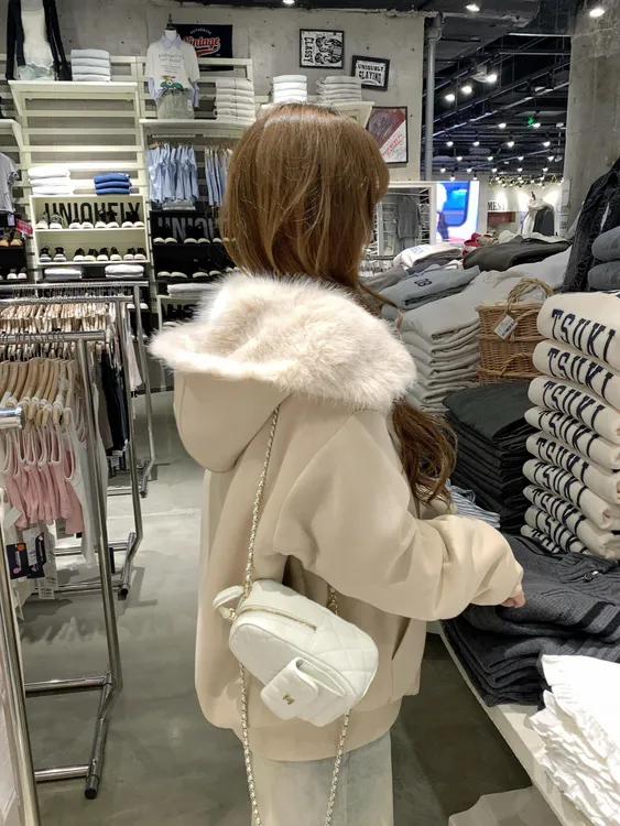 韩系慵懒风毛领宽松连帽毛衣外套女2025秋冬季新款高级感百搭卫衣