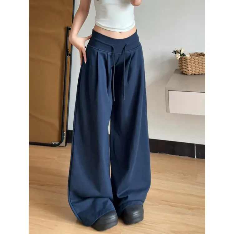 美式辣妹休闲运动卫裤女初秋新款中低腰抽绳拖地裤宽松显瘦阔腿裤