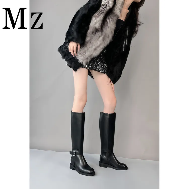 【奢品】黑森林/大幂幂同款/双层牛皮内增高不过膝长靴真皮骑士靴女