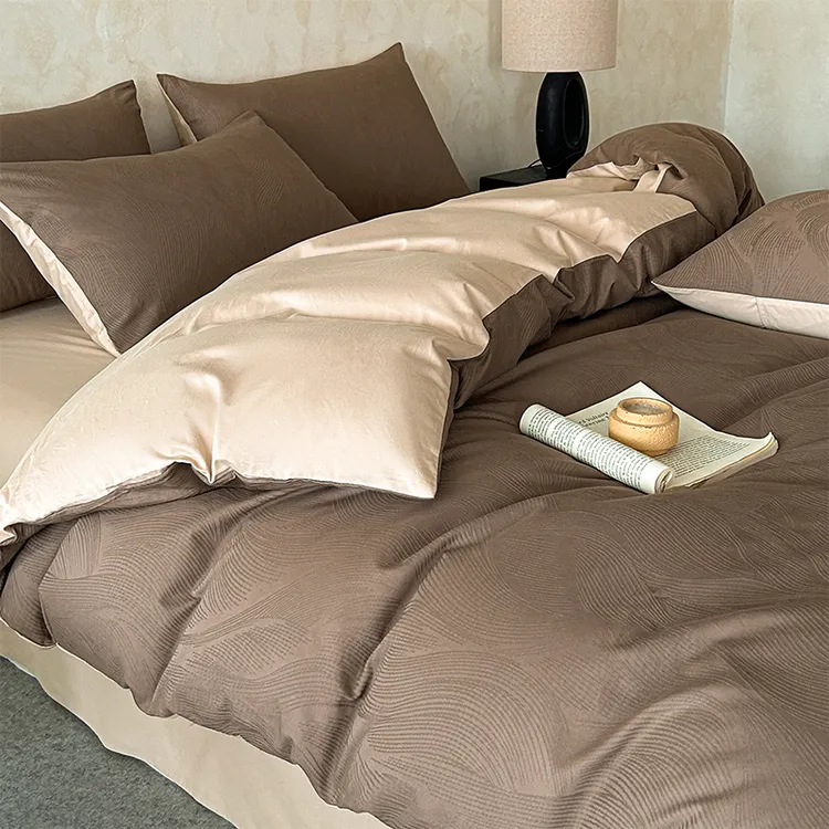 100%全棉提花磨毛加厚床上四件套秋冬季法式双拼纯棉双人被套床品