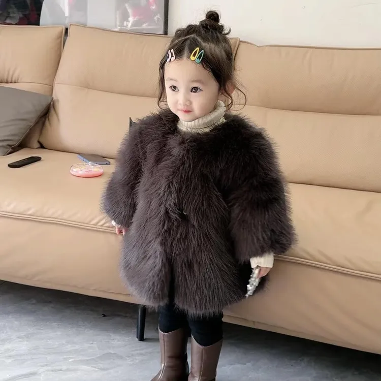 专属女童冬季加绒加厚毛毛外套环保仿皮草大衣洋气棉袄儿童保暖