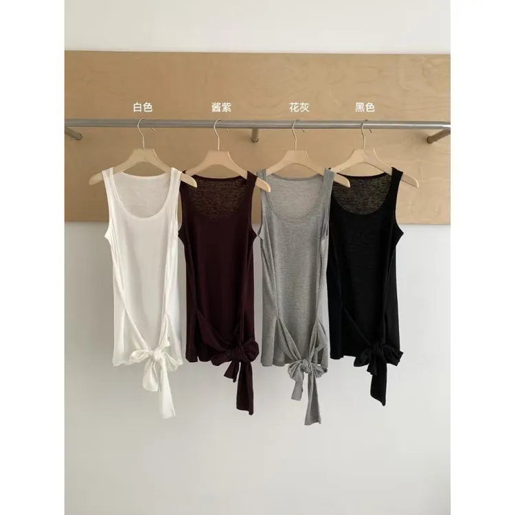 夏季气质时尚绑带吊带背心设计感小众收腰显瘦无袖大u领百搭上衣