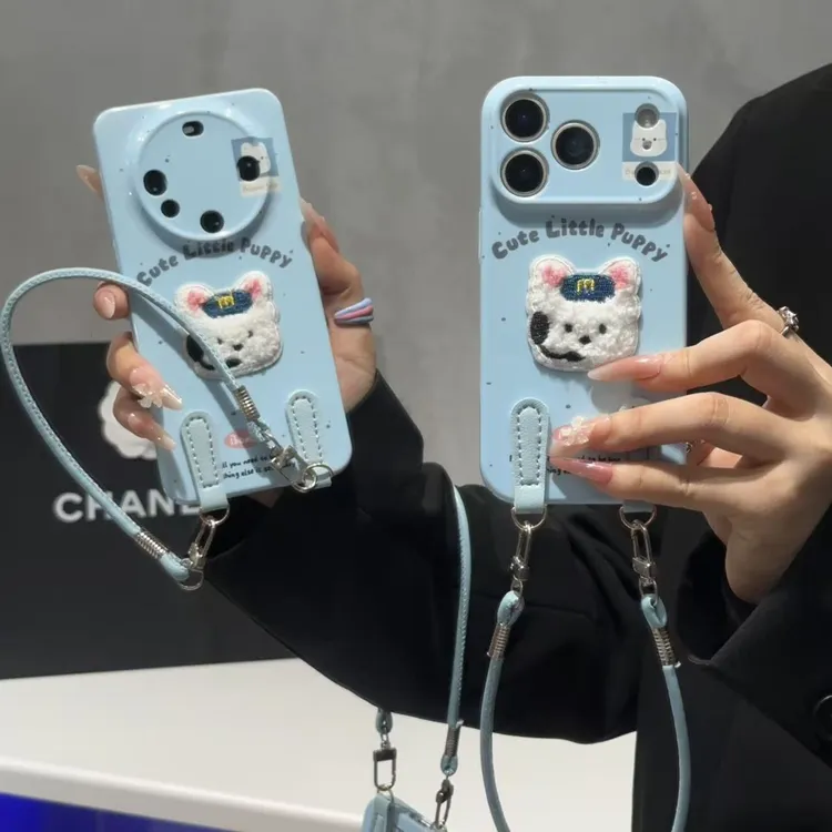 GGBond刺绣耳麦小狗挂绳适用苹果17/16菲林手机壳华为vivoppo小米