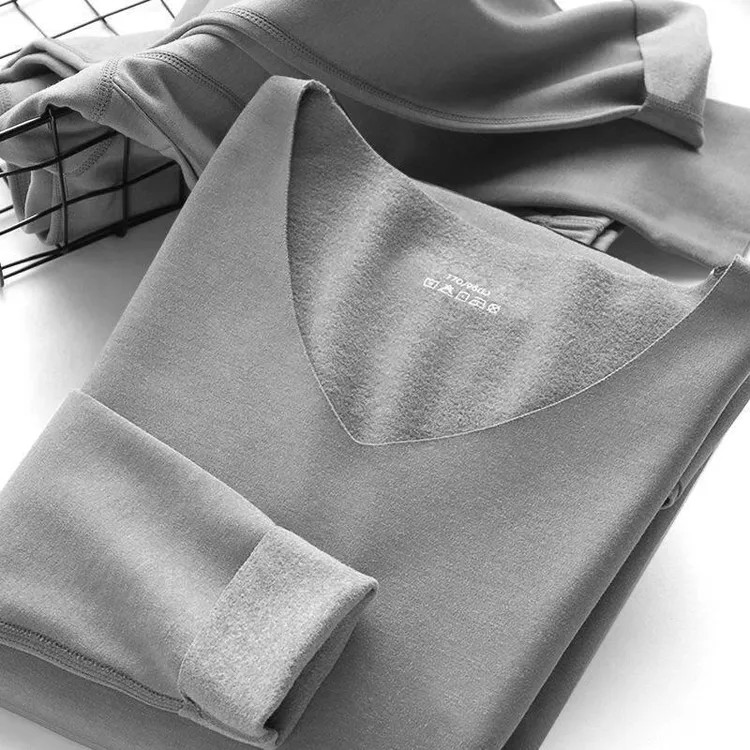 男士无痕保暖内衣冬款加绒冬v领棉毛衫衣秋裤男爆款一件代发