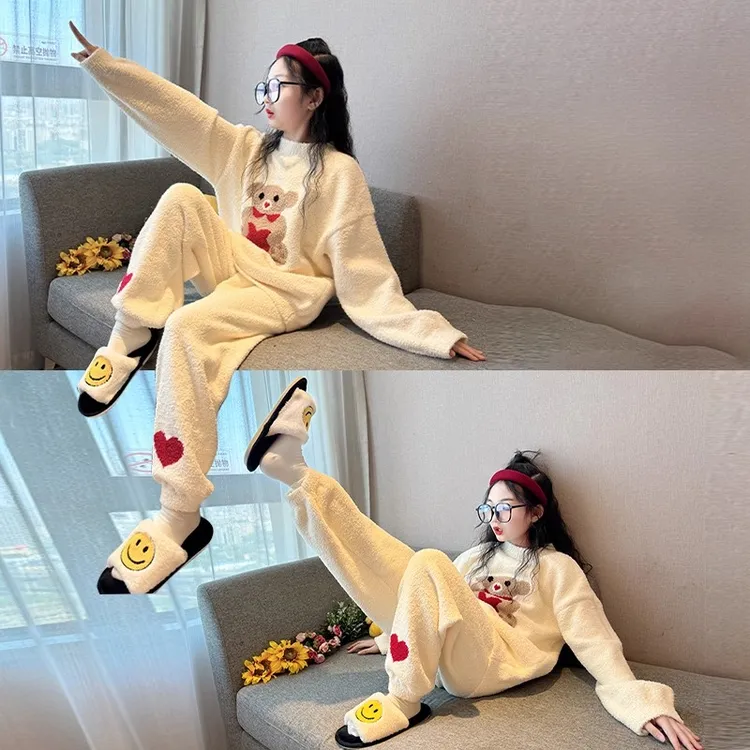 女童睡衣冬季2025新款女大童网红爆款法兰绒儿童女孩珊瑚绒家居服